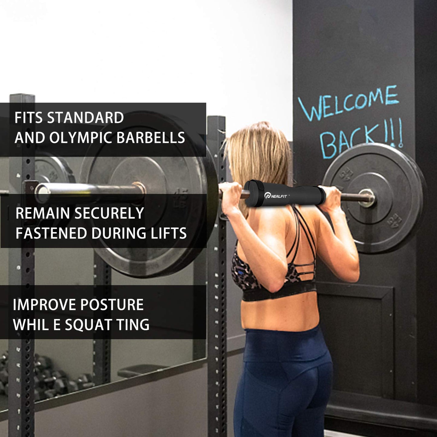 NEALFIT Barbell Pad Squat Pad for Squats—Squat Bar Pad—Great for Weightlifting,Lunges and Hip Thrusts—Foam Sponge Pad—Fit Standard and Olympic Bars Perfectly