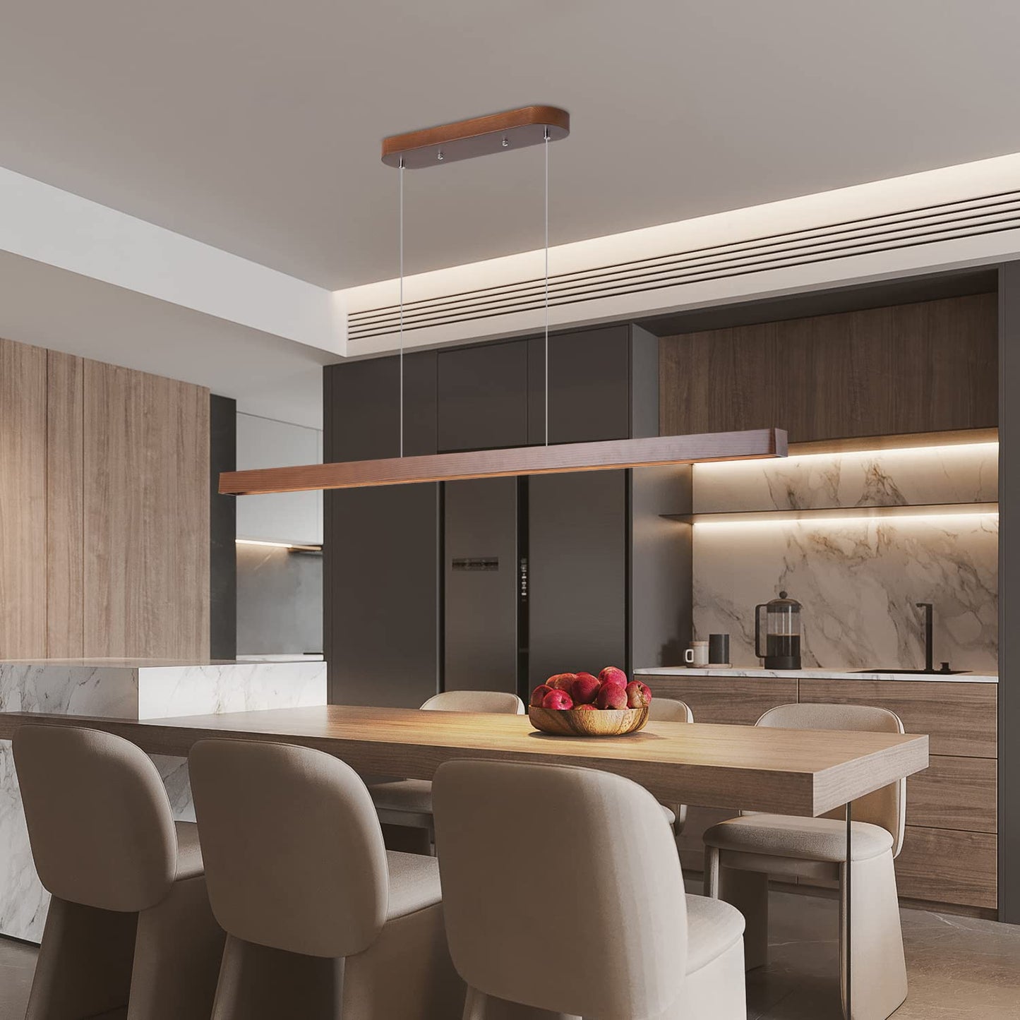 Yisdesign 39 Wood Linear Pendant Light Fixturedimmable Led Kitchen Island Lighting With Remote  Adjustable Hanging Chandelier For Dining Room Bar Pool Table 36W Modern Farmhouse Fixture Walnut Color