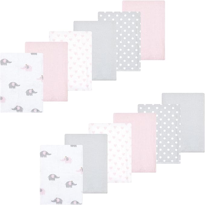Luvable Friends Hudson Baby Flannel Burp Cloths 12pk, Elephant Serenity Pink