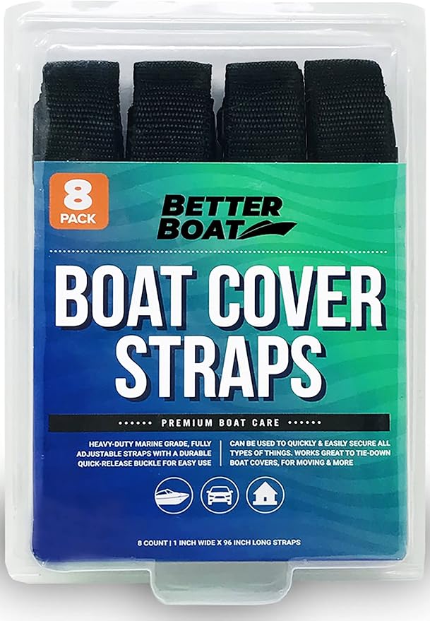 Boat Cover Straps, Adjustable Buckle, 8 Pack, 1" x 96" Nylon Utility Straps with Quick Release Buckles
