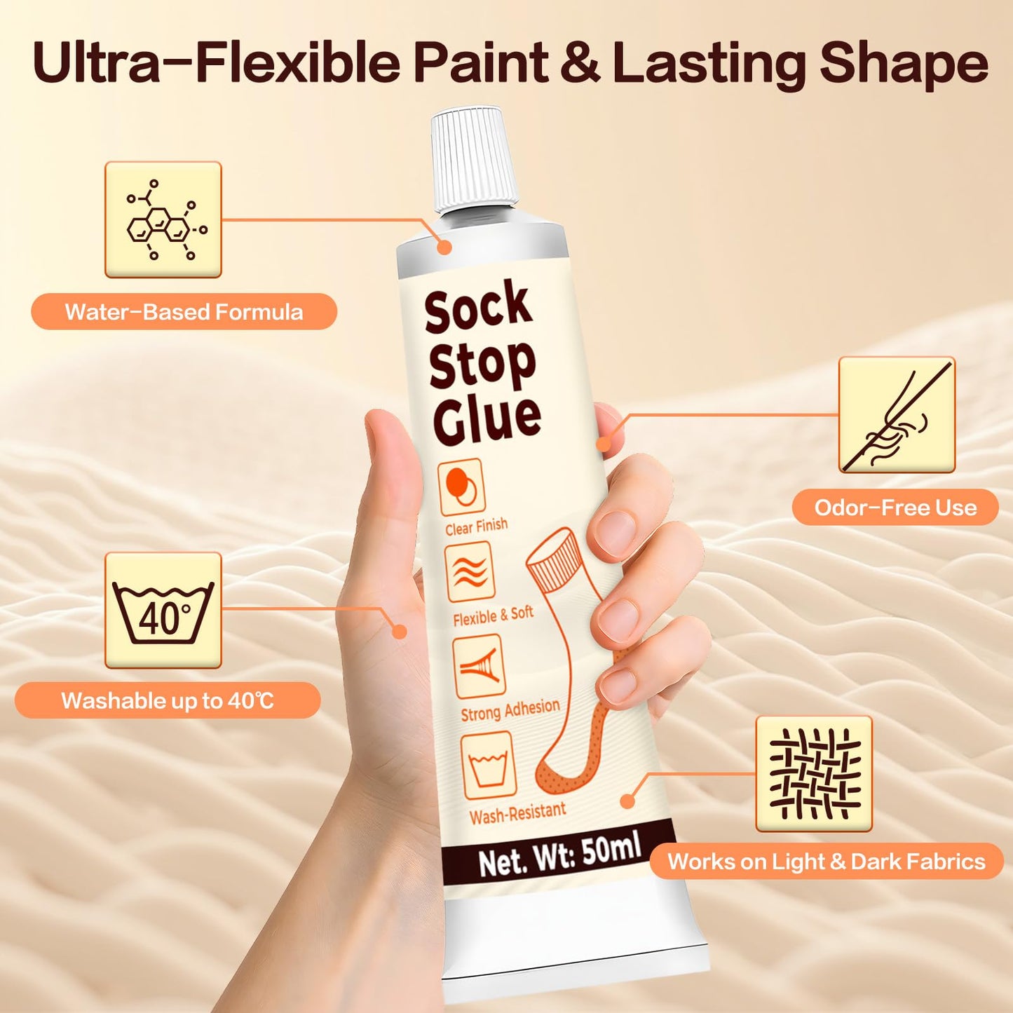 Bellemora Sock Stop, Clear Waterproof Sock Glue 100ml, Washable Sock Stop Anti Slip Adhesive with Precision Nozzle for DIY Anti Slip Socks, Rugs, Mats and Blankets, Hangers