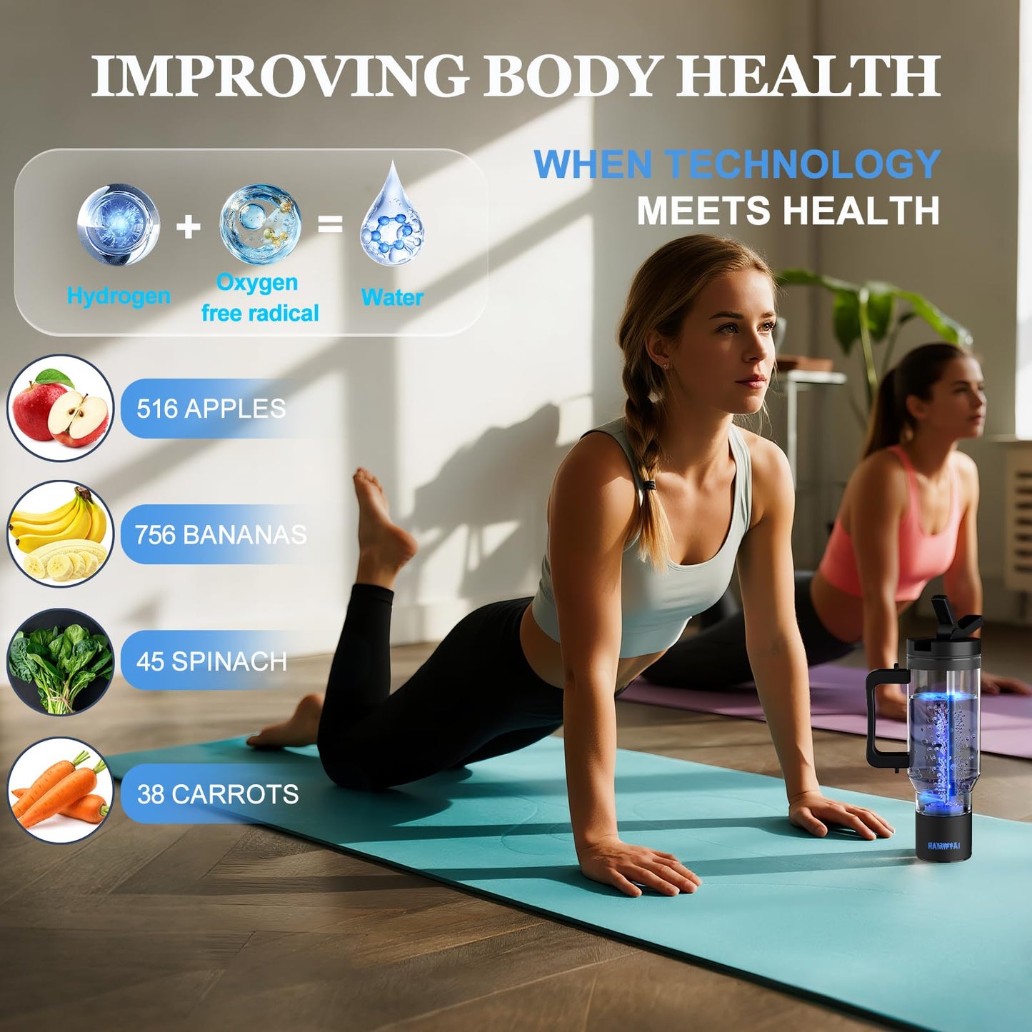2025 New Upgrade Hydrogen Water Bottle with Braces SPE&PEM Technican 1000ML for Hydrogen Water Generator