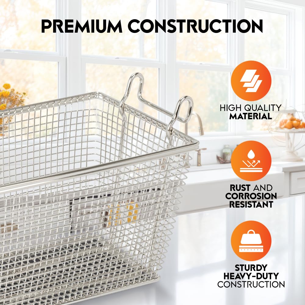 Cuisine Ready Deep Fryer Basket | 4-Pack | Commercial Fry Basket with Handle | 13.25" x 6.5" x 5.9" | Heavy Duty Restaurant Quality