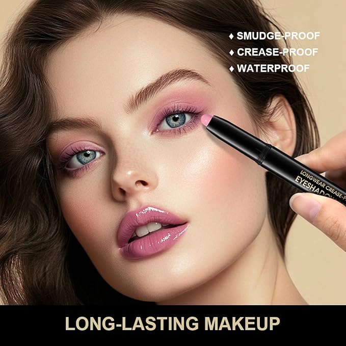 CHIFURE Eyeshadow Stick, Shimmer and Matte Cream Eye Shadow Brightener Sticks Eyeliner Pencil Crayon, Waterproof Long Lasting Eye Highlighter Stick Makeup,0.056 Oz(#8-Fancy)