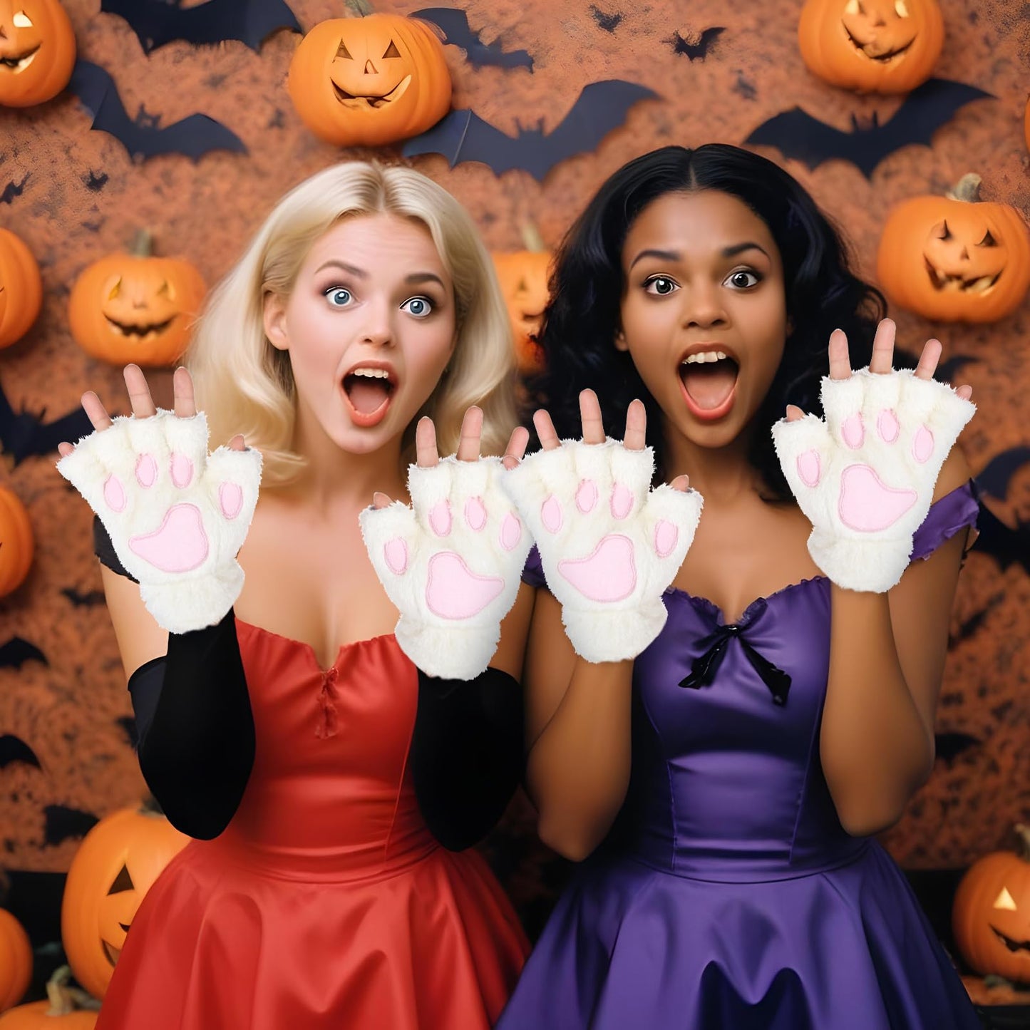 Sibba 2 Pcs Cat Paws Gloves Fingerless Bear Furry Paw Cute Hand Paw Gear Cosplay Costume Accessories Mittens Cute Paw Gear Cosplay Costume Accessories Women Glove Novelty Clothing
