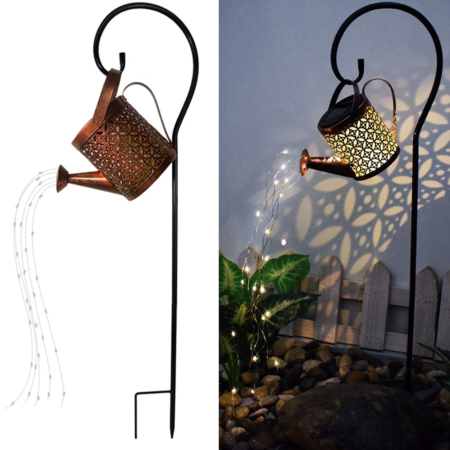 Merrytech Solar Lanterns Outdoor Metal Watering Can with Hook, Waterproof Garden Decor, Yard Art, Model lantern001