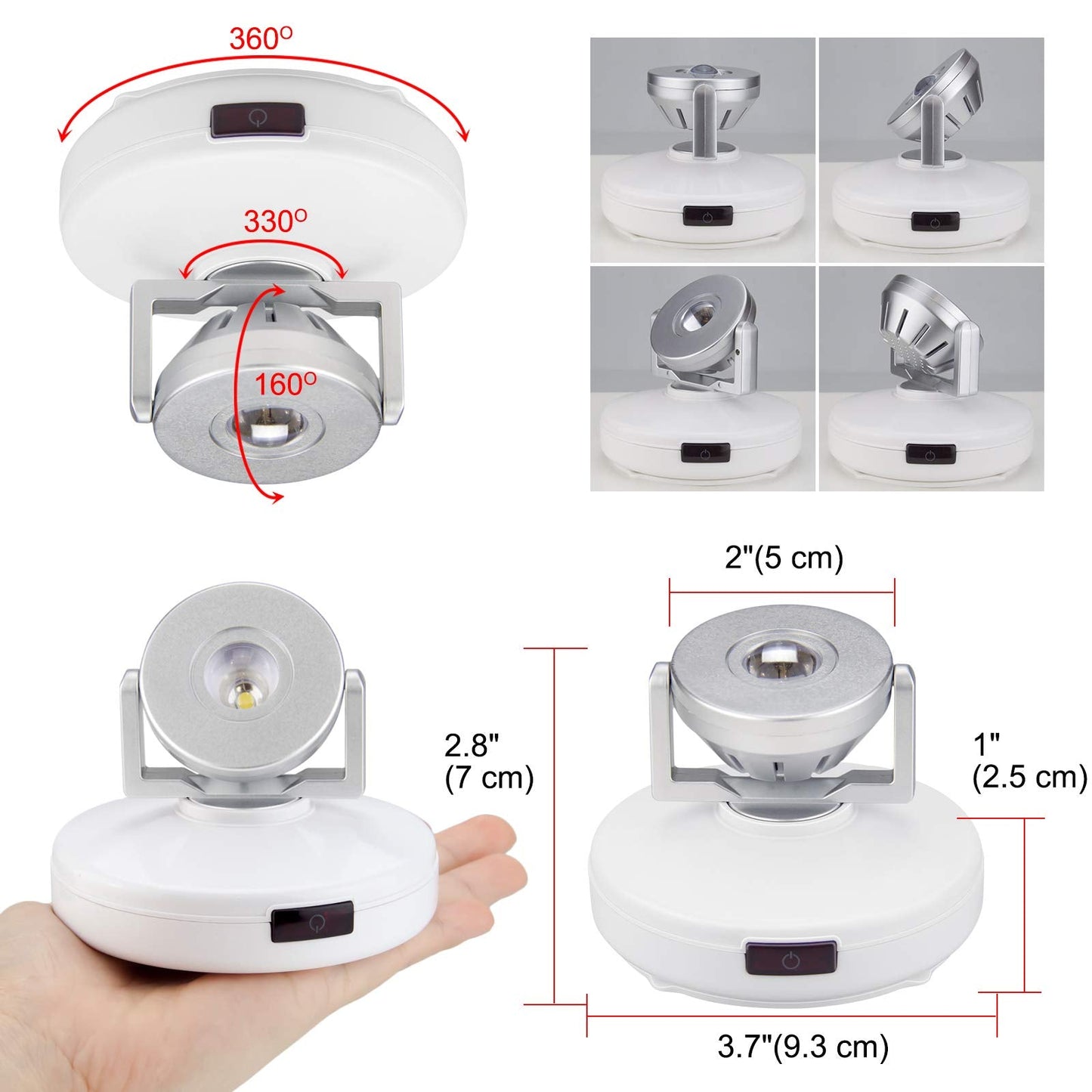 Luxsway Led Spotlights - Dimmable Accent Light With Rotatable Head, 12 Color Changing, Battery Operated, White & Silver Head