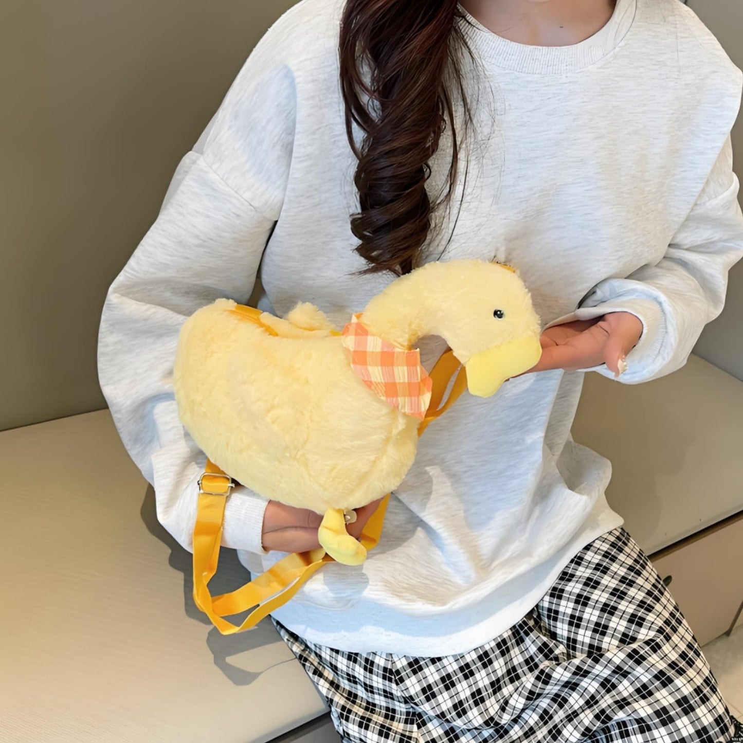 Acshio 2 Pack Cute Goose Crossbody Bag, Soft Plush Fluffy Animal Shoulder Bag Handbag with Zipper Adjustable Strap, Funny Novelty Fur Duck Tote Purse for Women, Gift
