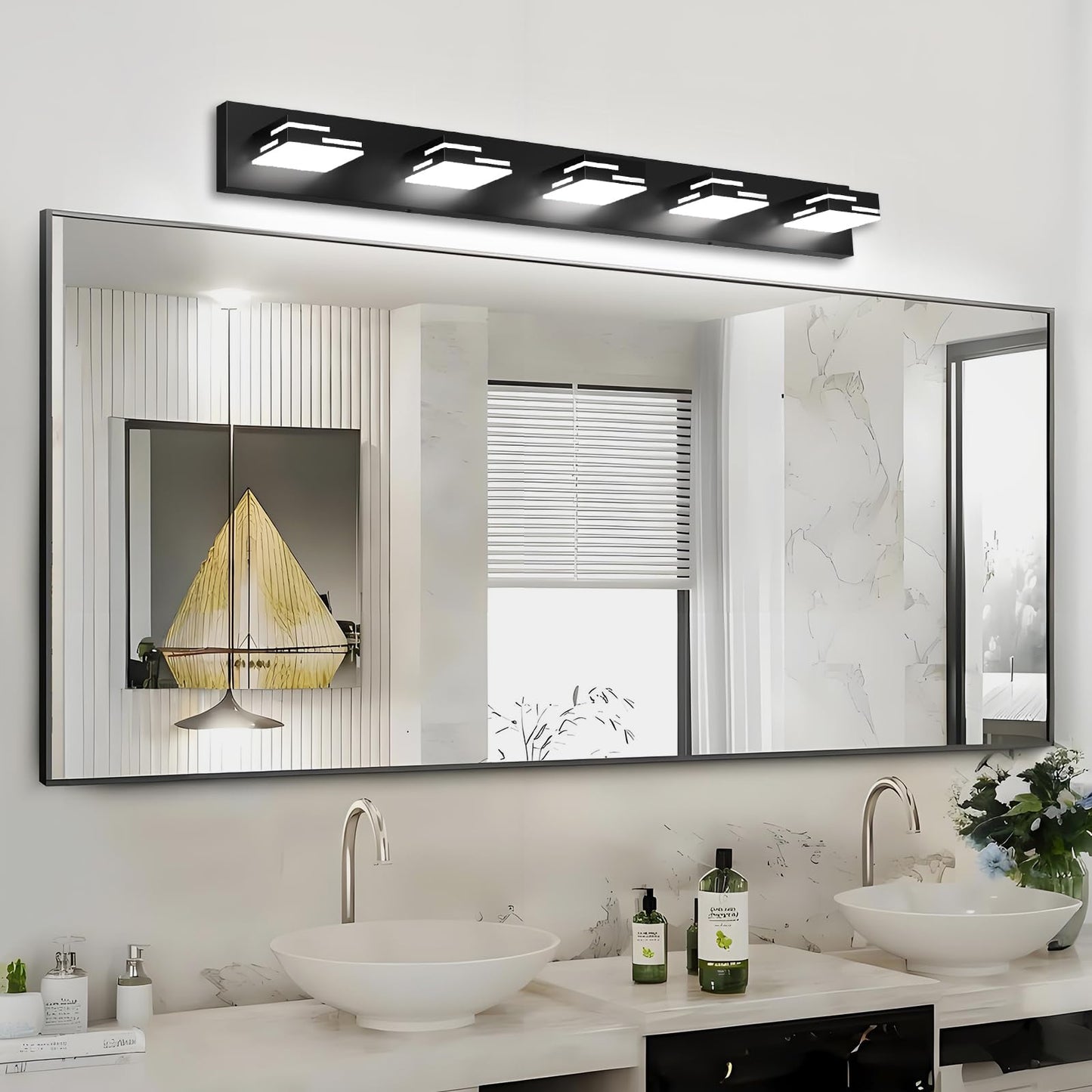 Izorro Modern Led Bathroom Vanity Light Fixtures (41-Inch  4-Light 5Cct Dimmable)  Matte Black Vanity Lights For Bathroom Lighting Fixtures Over Mirror With Rotatable