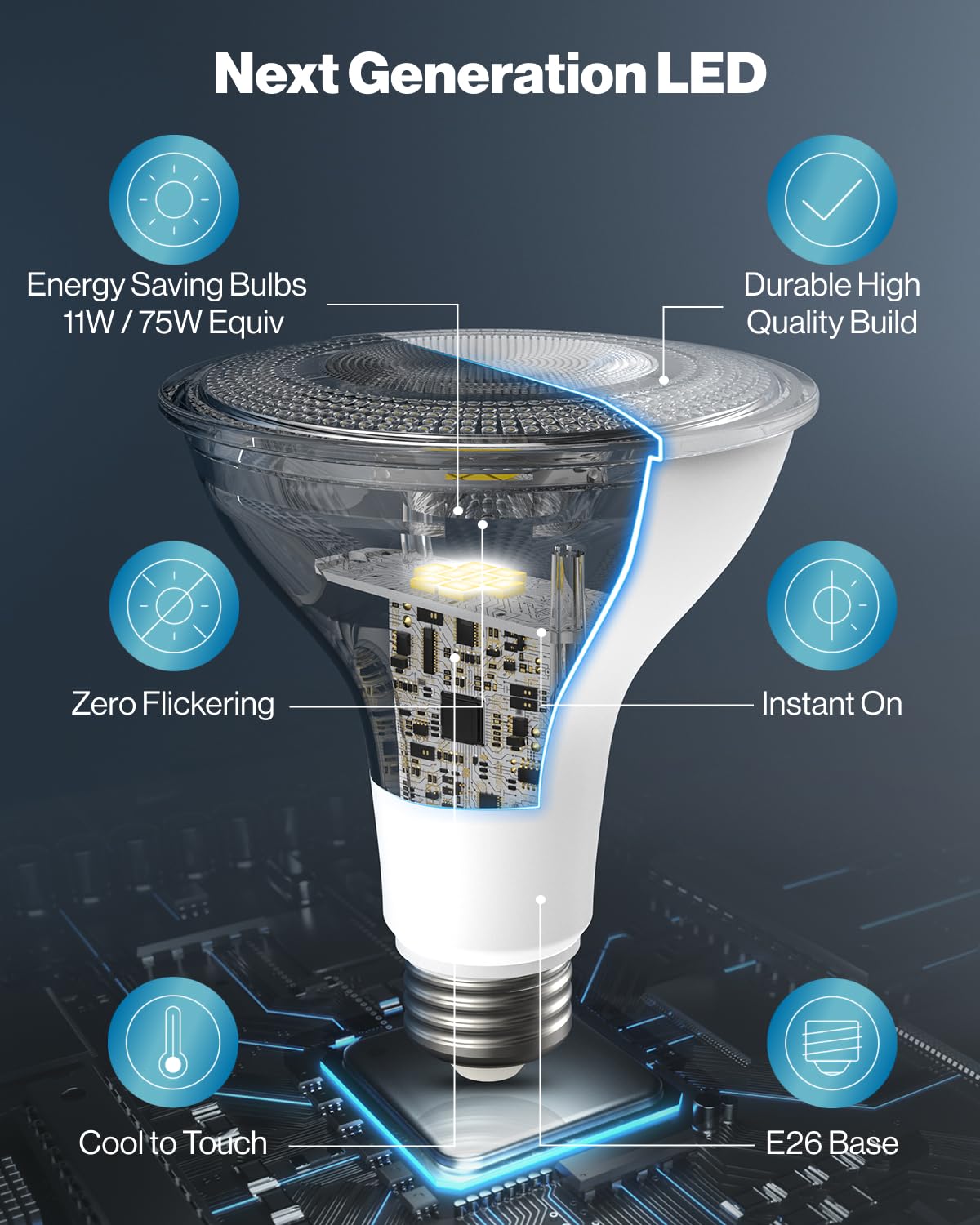 Sunco 12 Pack Par30 Led Bulb  Exterior Flood Lighting  Long Neck Recessed Light Bulbs  1200 Lm  11W (75W Equivalent)  2700K Soft White  Dimmable  E26 Base  High Brightness  Indoor/Outdoor Ul