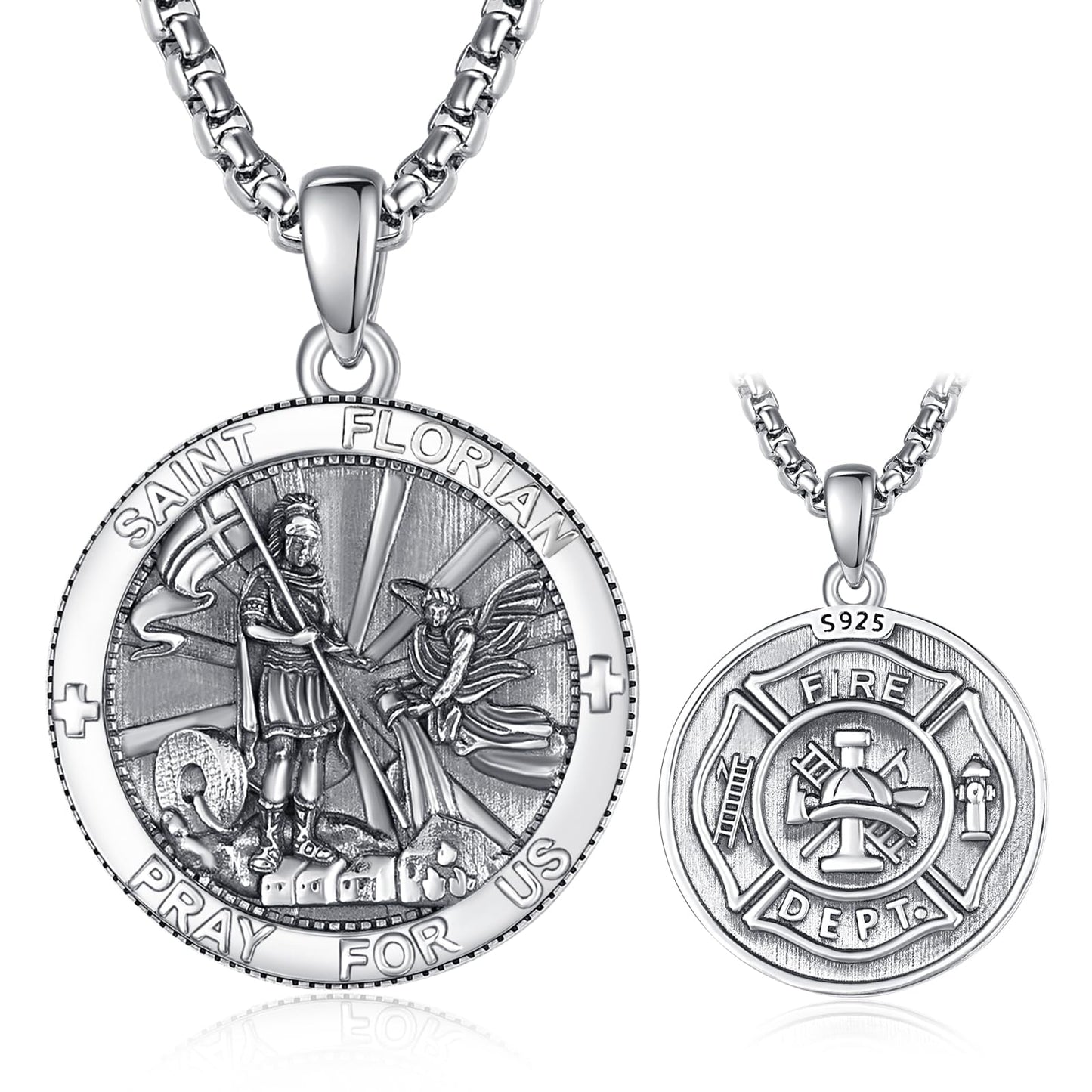 ADMETUS Sterling Silver St Florian Firefighter Necklace for Men Saint Florian Pendant Medal Amult Protection Jewelry Religious G