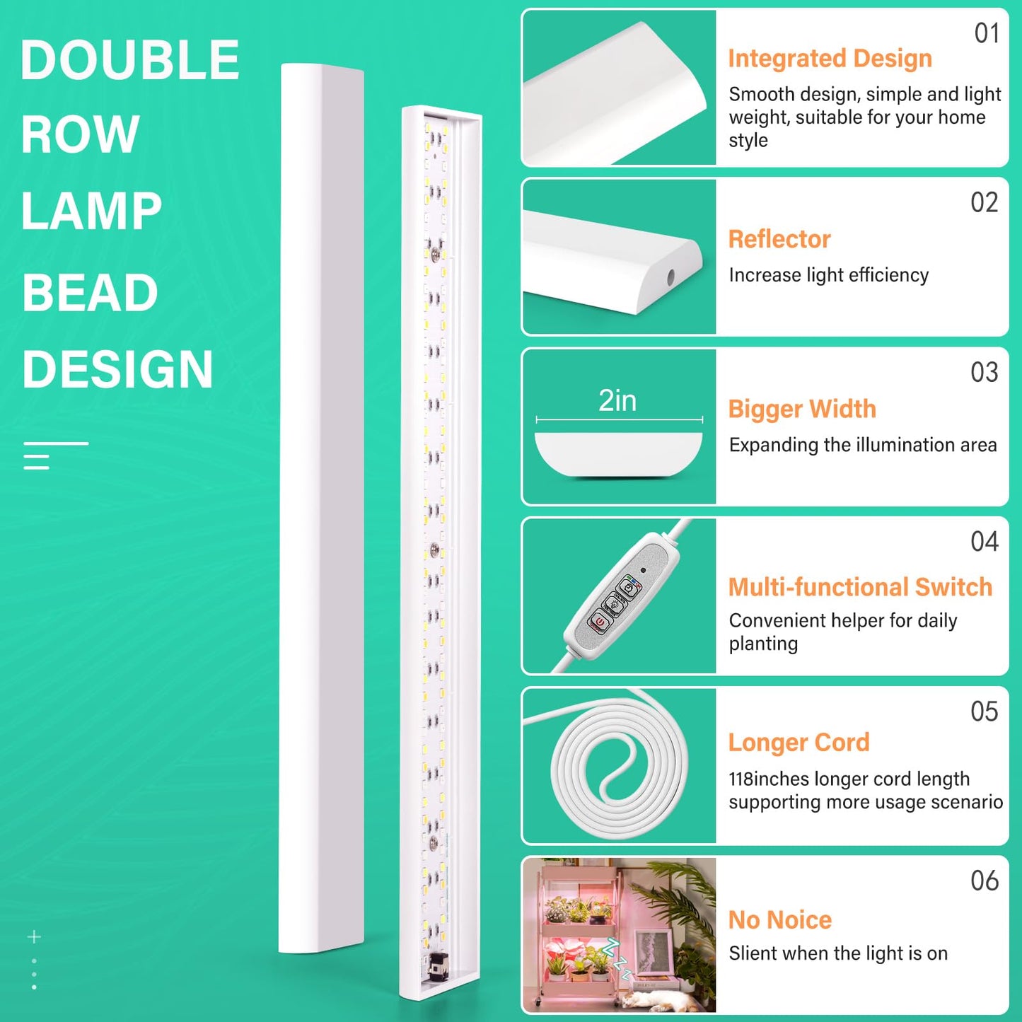 Foxgarden® Grow Light Strip - Full Spectrum 96 Led Indoor Plant Lamp With Auto Timer, 4 Dimmable Brightness, Multi-Colored Plastic, Model 30701