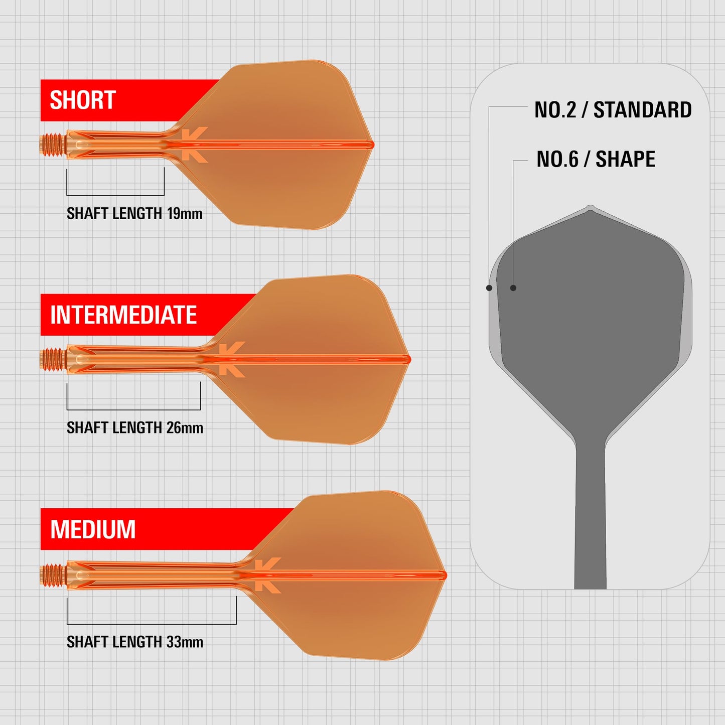 Target Darts K Flex Integrated Dart Flights & Shafts, No.6 Orange, Intermediate (26mm), Plastic, Pack of 3
