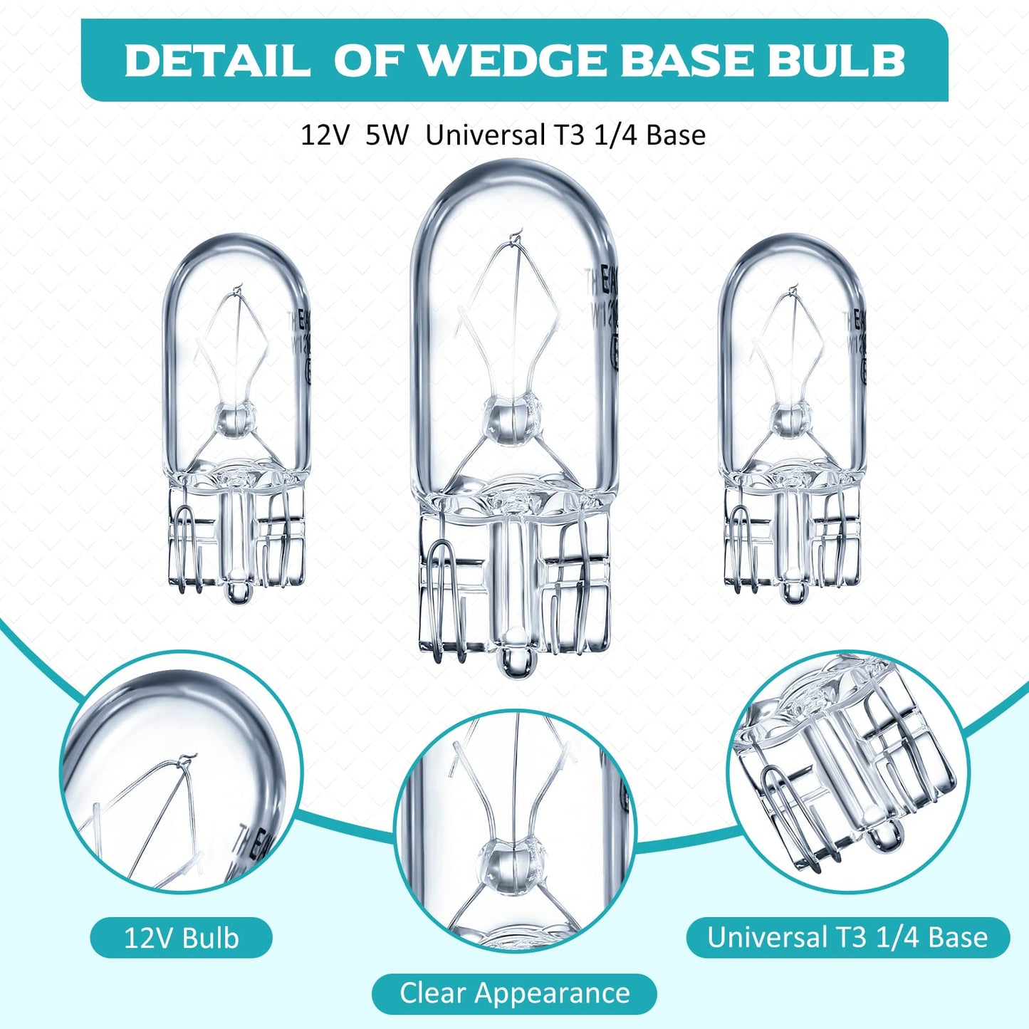 Honoson 12V 5W Clear Krypton Light Bulb - 1/4 Wedge Base For Landscape, Rv & Cabinet Lighting (100 Pieces)