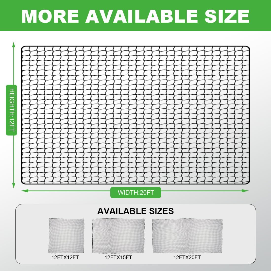 Golf Practice Net, 12X12ft /12X15ft/12X20ft Golf Hitting Hanging Kit, Sports Practice Barrier Net for Backyard and Garage, Indoor/Outdoor DIY Sports Netting for Baseball, Hockey, Soccer