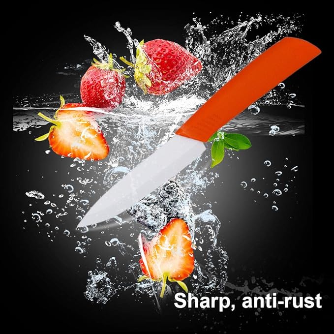Color Ceramic Kitchen Knife Set,5-Piece Professional Knife Set with Acrylic Block Stand,6"Chef Knife,4"Fruit Knife,Knife+Vegetable Fruit Peeler,Ultra Sharp Edge,Rust Proof And Stain Resistant…
