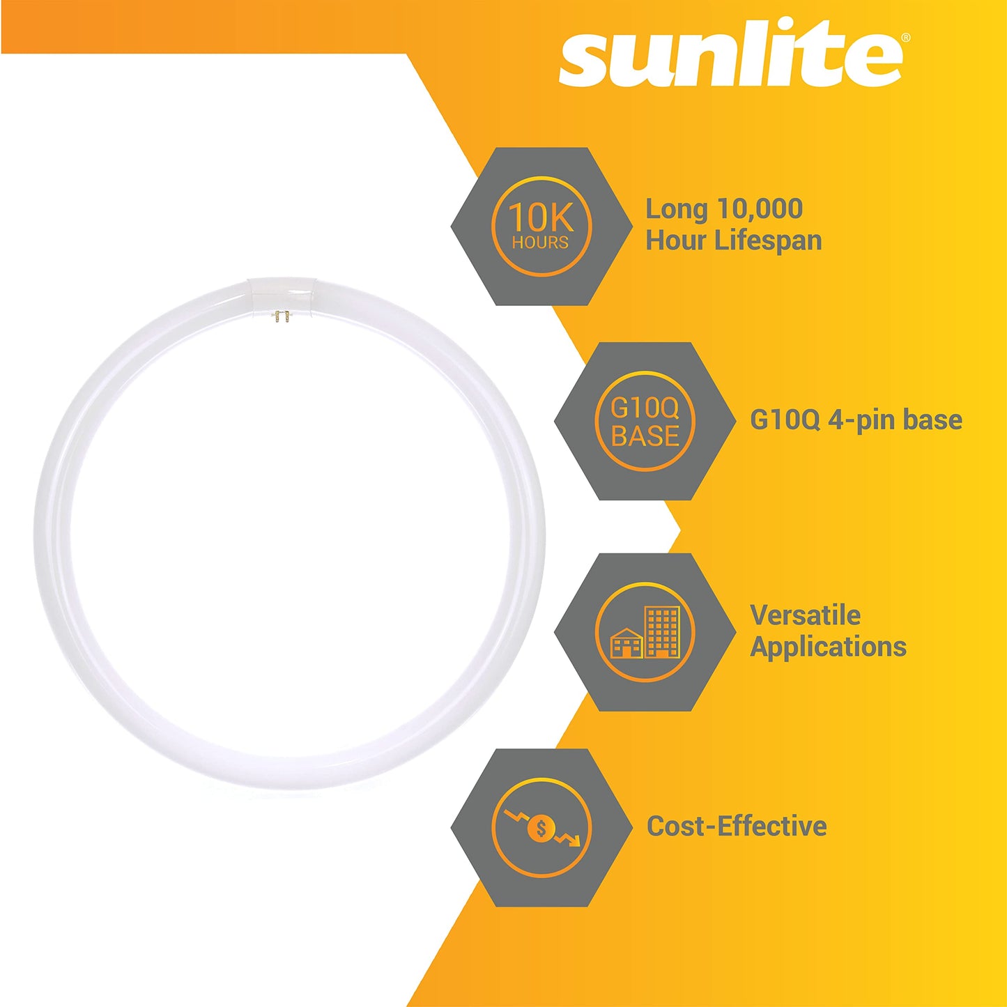 Sunlite T9 Round Fluorescent Lamp 40W 2600 Lumens 2700K Soft White G10Q 4-Pin Base 1 Pack