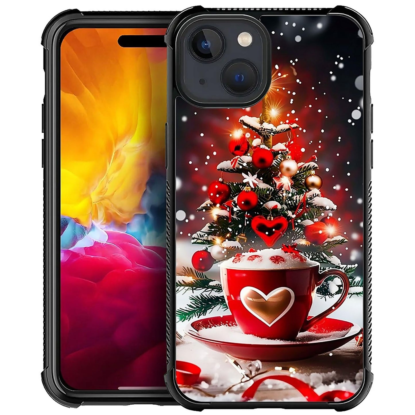 XUANWENPA for iPhone 15 Case,The Black Shell Design is Bright,Anti Drop and Dust-Proof,Christmas Tree Love Cup.