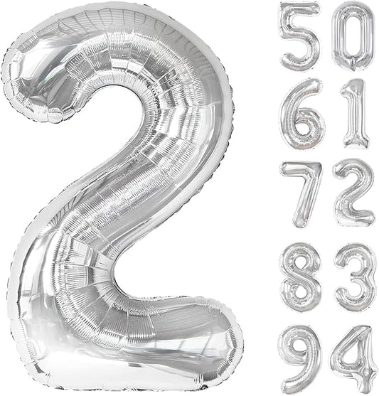 Silver 2 Balloon, Number Balloons 40 Inch, 2nd Balloon Number Birthday Decorations, Two Second Birthday Party Supplies, Nu...
