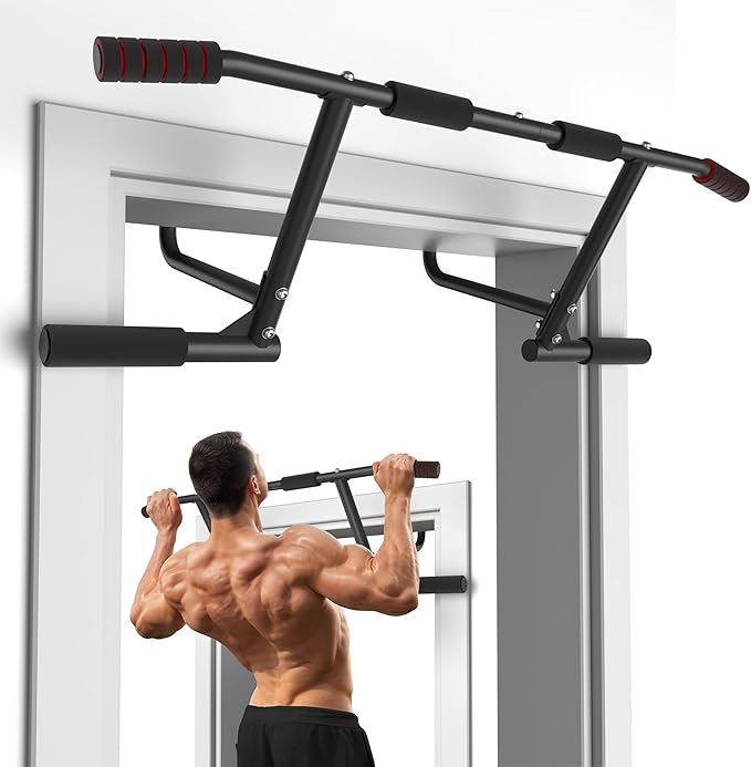 ONETWOFIT Pull Up Bar for Doorway, 440 lbs Heavy Duty Upper Body Fitness Workout Bar for Home Gym Exercise, Multi-Grip Str...
