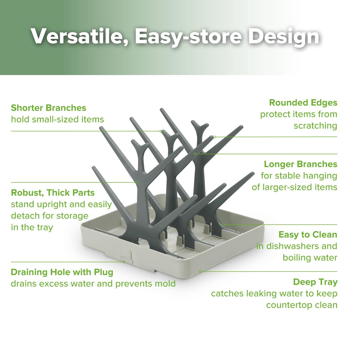 haakaa Baby Bottle Drying Rack, Space Saving Bottle Drying Tree for Bottles/Pump Parts/Pacifiers and Other Baby Essentials, Easy-Store Dryer Rack Great for Home & Travel, BPA Free (Slate Grey)