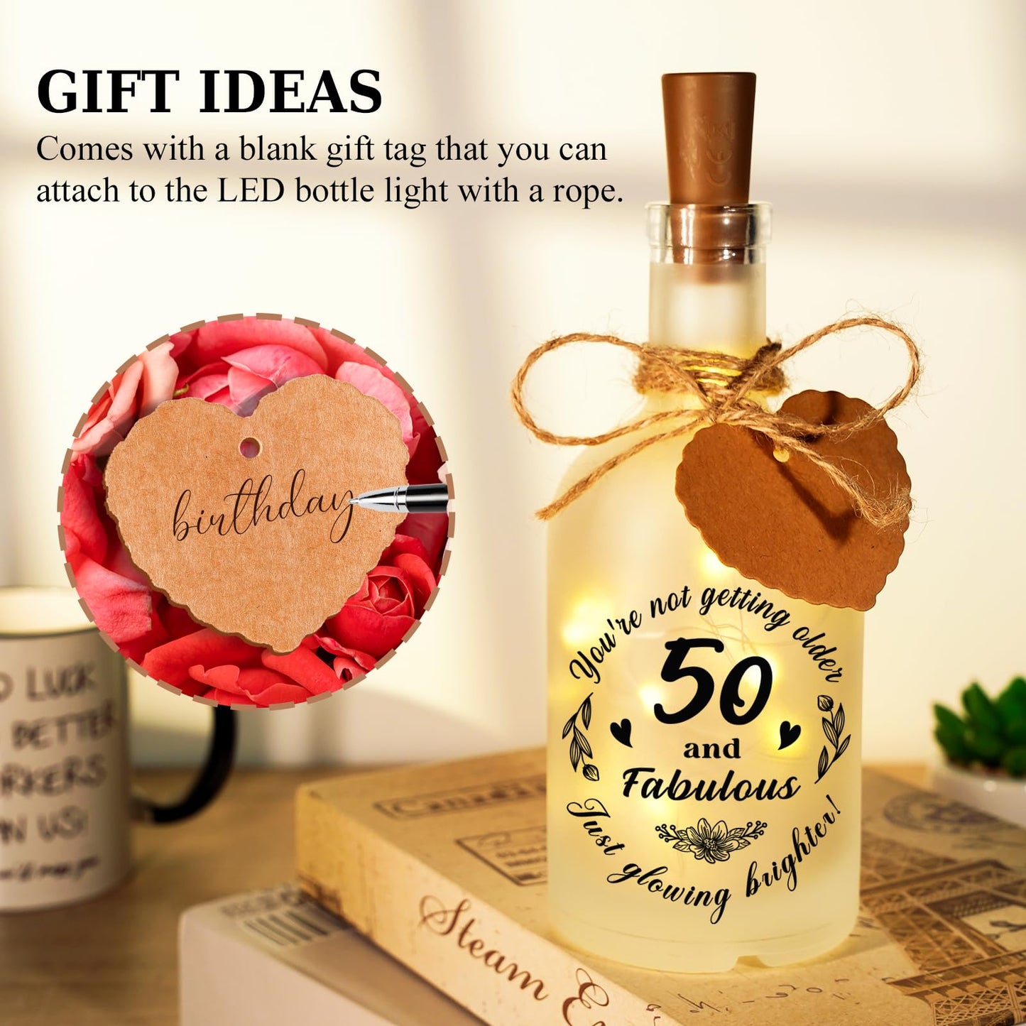 Vetbuosa 50Th Birthday Gifts For Her Him - Led Bottle Decorative Light 50 Years Old Gift For Women  50Th Birthday Decorations For Mum Friends Sister Wife