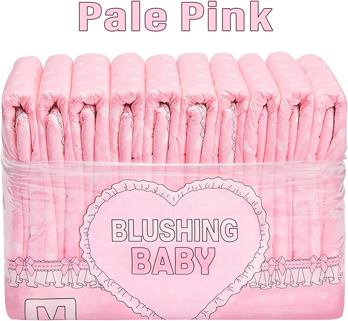 Littleforbig Printed Adult Brief Diapers 10 Pieces - Blushing Baby Pale Pink (Medium 28"-38")
