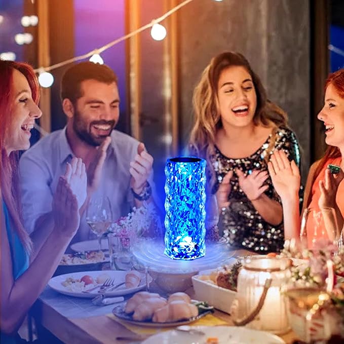 Crystal Lamp Touch, RGB 16 Colors Changing Night Light with Remote, Rechargeable Crystal Table Lamp Bedside Lamp, Rose Wave Diamond Night Light, Ambient Lighting for Bedroom/Game Room/Dinning Room