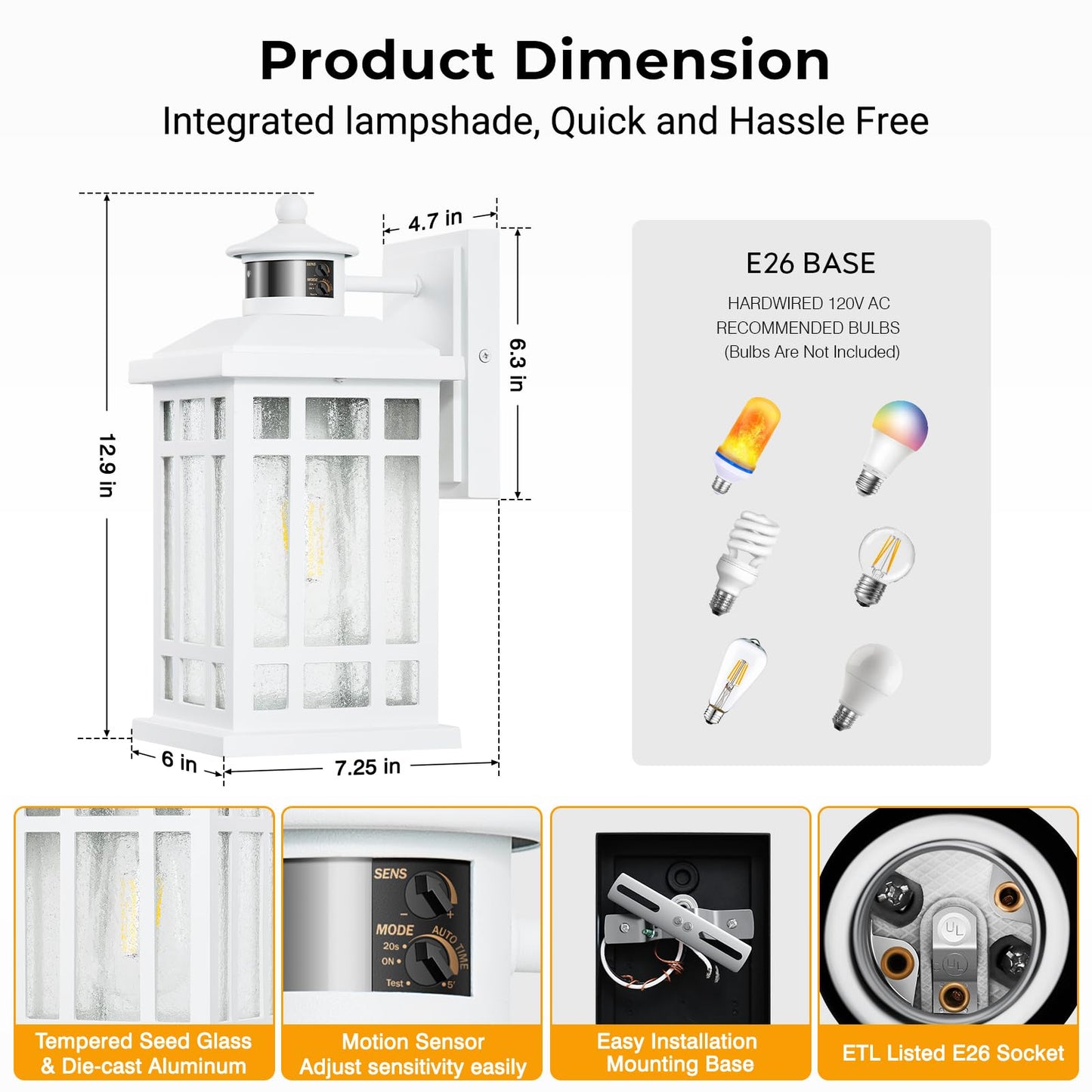 Opaxis White Motion Sensor Outdoor Lights  2-Pack Modern Dusk To Dawn Outside Light With 4 Modes  Exterior Lighting Fixtures For House  Entry  Porch  Patio  Garage  Brightness Distance Adjustable