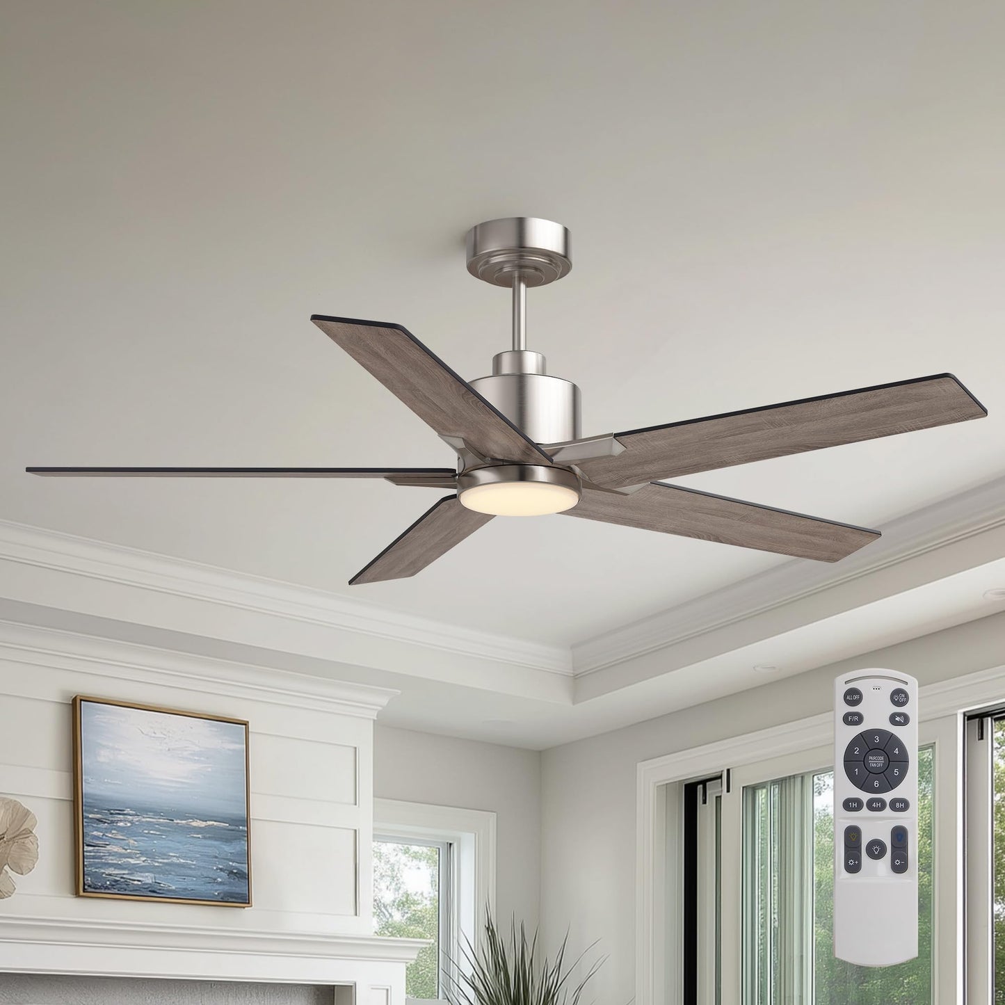 Nuoqiso 52 Inch Ceiling Fan with Lights, Remote Control, Quiet DC Motor, Dimmable LED, Nickel Finish, Model FS-8921-father