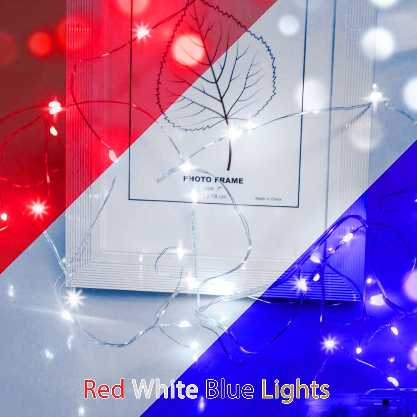 Yiaht 12 Pack 20 LED Waterproof Lights, 7 Feet Silver Wire, Red White Blue, Firefly Starry Lights for Independence Day Decor