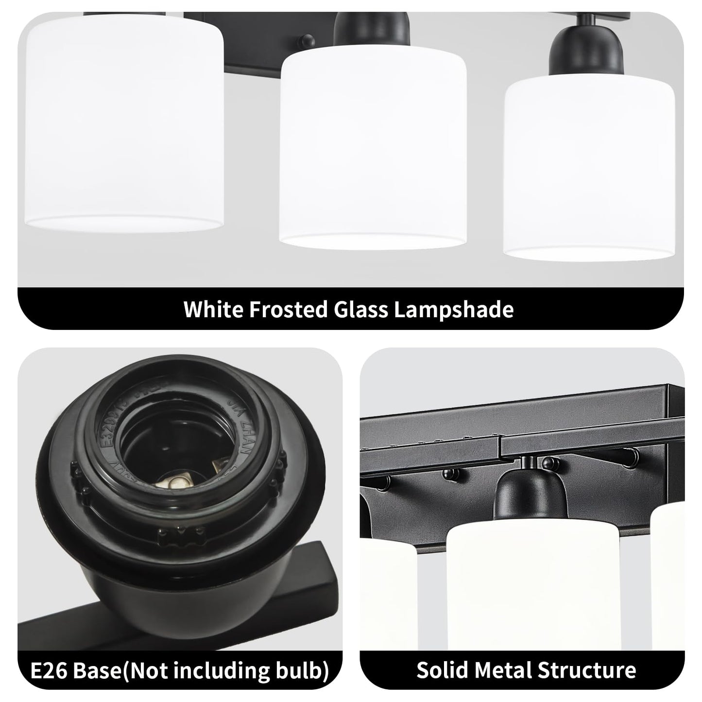 10 Light Black Vanity Lights for Giant Mirror, Bathroom Vanity Lights Over Mirror with Milky White Frosted Glass Shades,65 inch Bathroom Light Fixture for Mirrors, E26