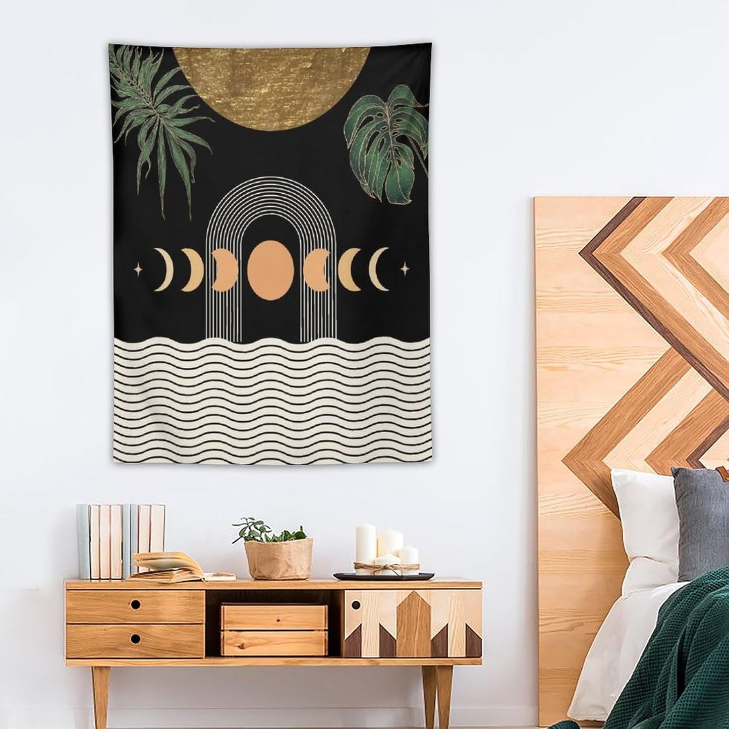 Abstract Boho Tapestry, Mid Century Tropical Tree Leaves Modern Geometric Arch Bohemian Botanical Tapestry, Home Aesthetic Wall Hanging Art Decor for Living Room Bedroom Dormitory 40x60 Inch