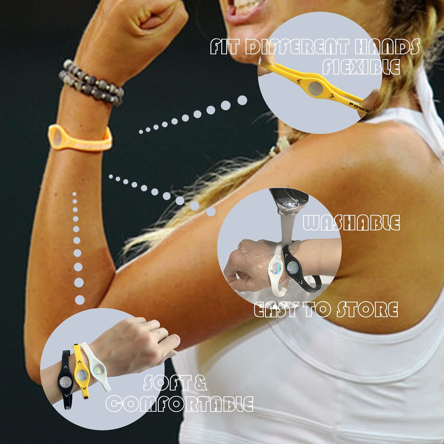 Power Balance the Original Genuine Performance Wristband, safe Waterproof Lightweight durable, size of M+M+L(M 19.0CM/L 20.5CM)