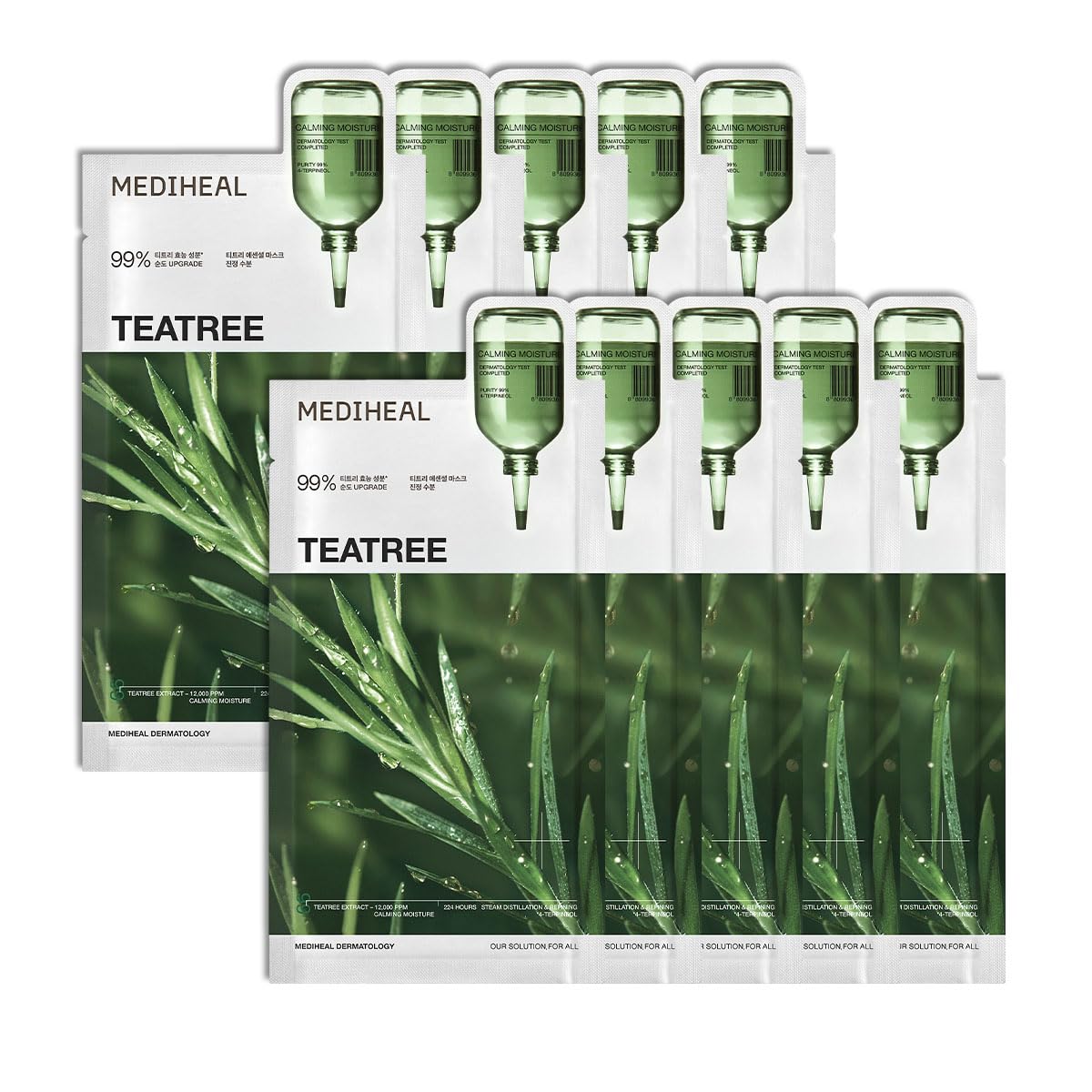 Mediheal Teatree Essential Sheet Mask Calming Moisture 10 pcs. 99% Pure Teatree & Teatree 7X for intensive soothing and hydratio