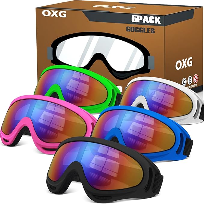 OXG 5 Pairs Motorcycle Goggles for Youth Men Women, ATV Ski Goggles Anti-UV Dustproof Windproof Dirt Bike Goggles Fit Helmet