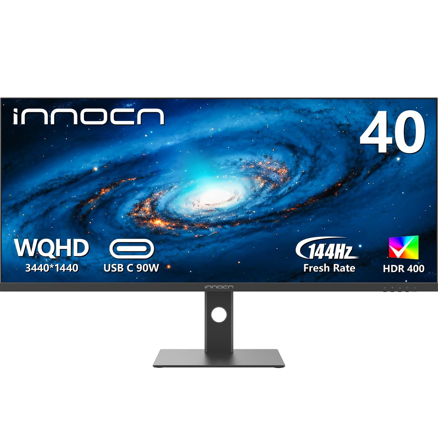 INNOCN 40 Inch Ultrawide Monitor 3440 x 1440p 144Hz PC Desktop Gaming Display, USB Type C 90W, HDMI, DisplayPort, HDR400, Built-in Speaker, Tilt/Height Adjustable - Black