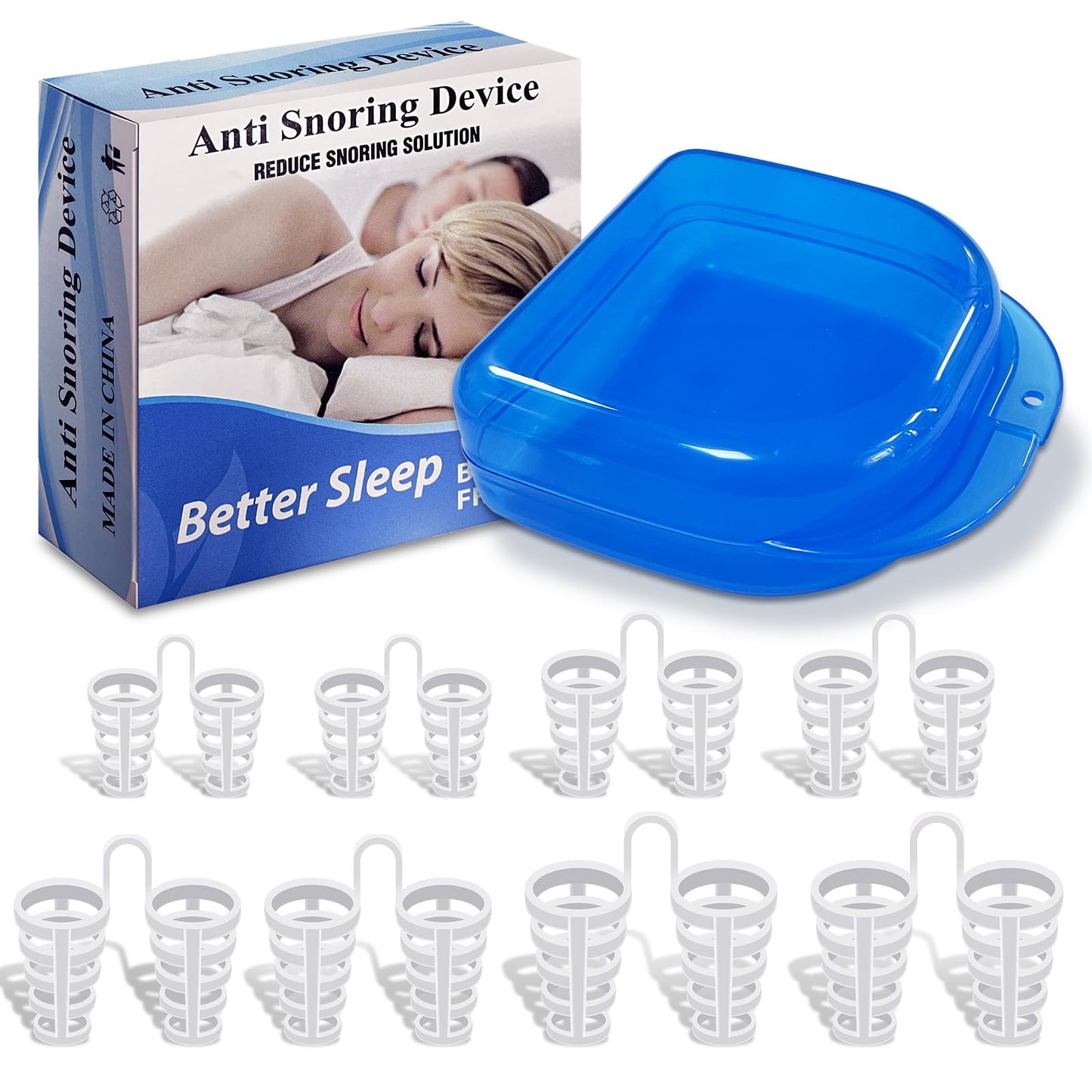 Set of 8 Premium Anti Snore Aid to Prevent Snoring, Smarter Solution Against Snoring (Advanced Design Save Your Lungs)