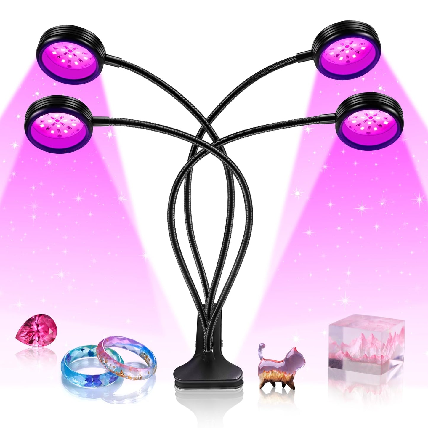 YGS-Tech LED Black Light Dual Head UV Lamp, 15W, USB Powered, 395-405nm, for Blacklight Parties, Stage Lighting, Glow in the Dark