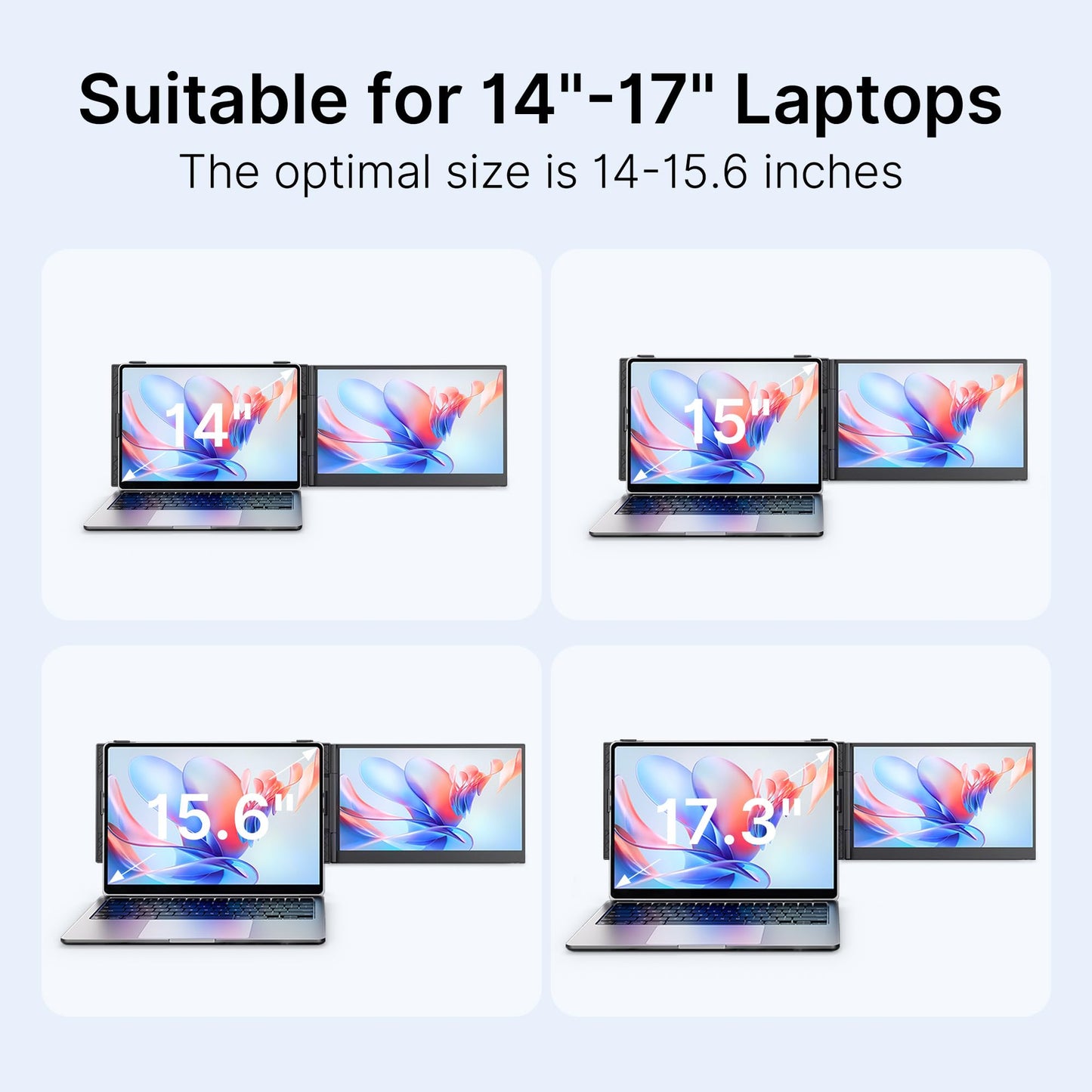 AOKER Laptop Screen Extender - Ultra-Thin 1.3lbs 14" FHD IPS Dual Portable Monitor Extension for Laptop, Attachment Plug & Play for 13-17" Laptops, Second Extra Travel Display for Windows/Mac/Android