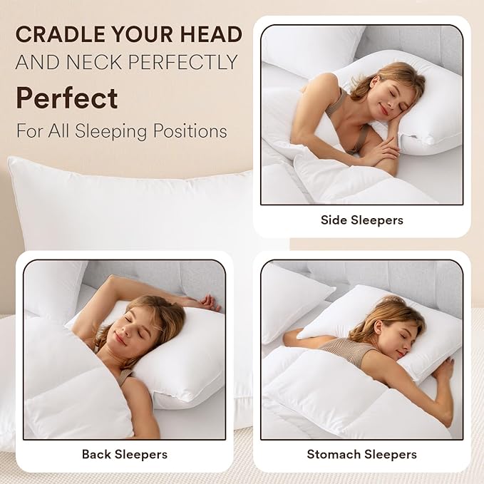 Goose Feather Down Pillow Standard Size, Luxury Soft Feather Pillow for Sleeping, Smooth Down-Proof Fabric, Hotel Collection Bed Pillow Surround Fill Polyester (White, 20"x26")