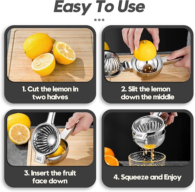 CCKO Lemon Squeezer Stainless Steel Manual Juicers Max Extraction Lemon Lime Squeezer Heavy Duty Citrus Juicer Hand Press Fruit Juicer