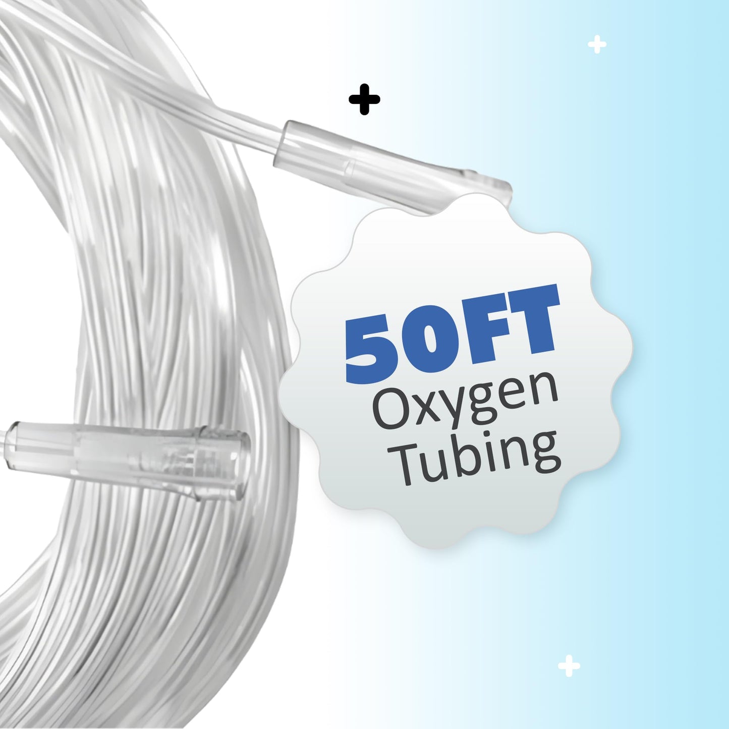 Bistras Oxygen Tubing 50FT Clear Crush Resistant Non Kinking for Cannula Nasal Tubing and Oxygen Concentrator with Standard End Connectors, Swivel Connectors Included (4 pk)