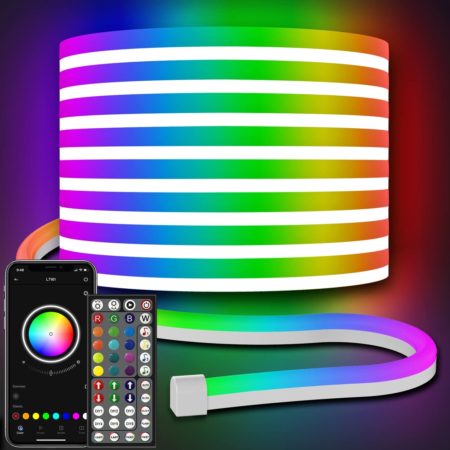 AILBTON Neon Rope Lights, 32.8FT RGB LED, Flexible, App/Remote Control, Waterproof, Music Sync, Model 150FT Led Neon BT1