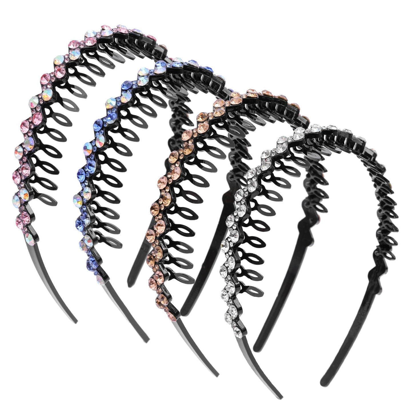 Cutewing Rhinestone Headbands with Teeth Non Slip Tooth Comb Headband Sparkly Crystal Plastic Hairband High Elastic Hair Hoop Ha