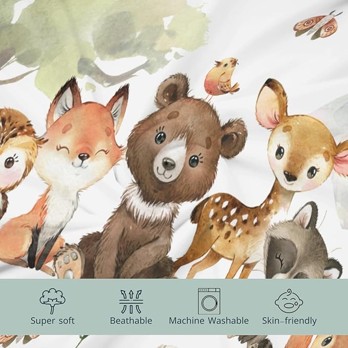 HawSkgFub Animal Friends Changing Pad Cover for Baby Girl Boy, Natural Forest Deer Bear Fox Owl Diaper Change Table Covers, Soft Stretchy Safe Snug Fitted Changing Mat Sheet Fit 32"/34" x 16"