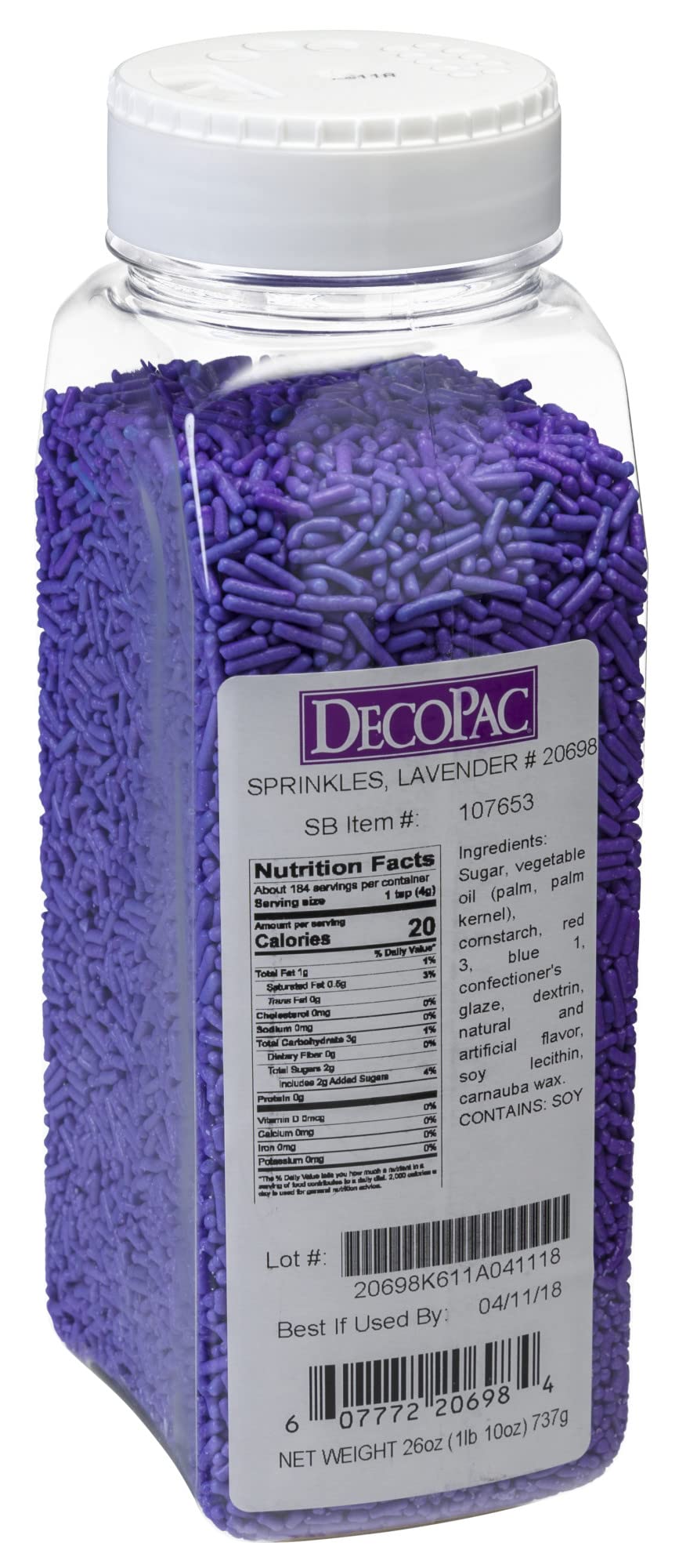 DecoPac Lavender Sprinkles | Extra Large 26oz Pack | Cake Sprinkle Mix, Fancy Sprinkles For Cake Decorating, Handheld Container,