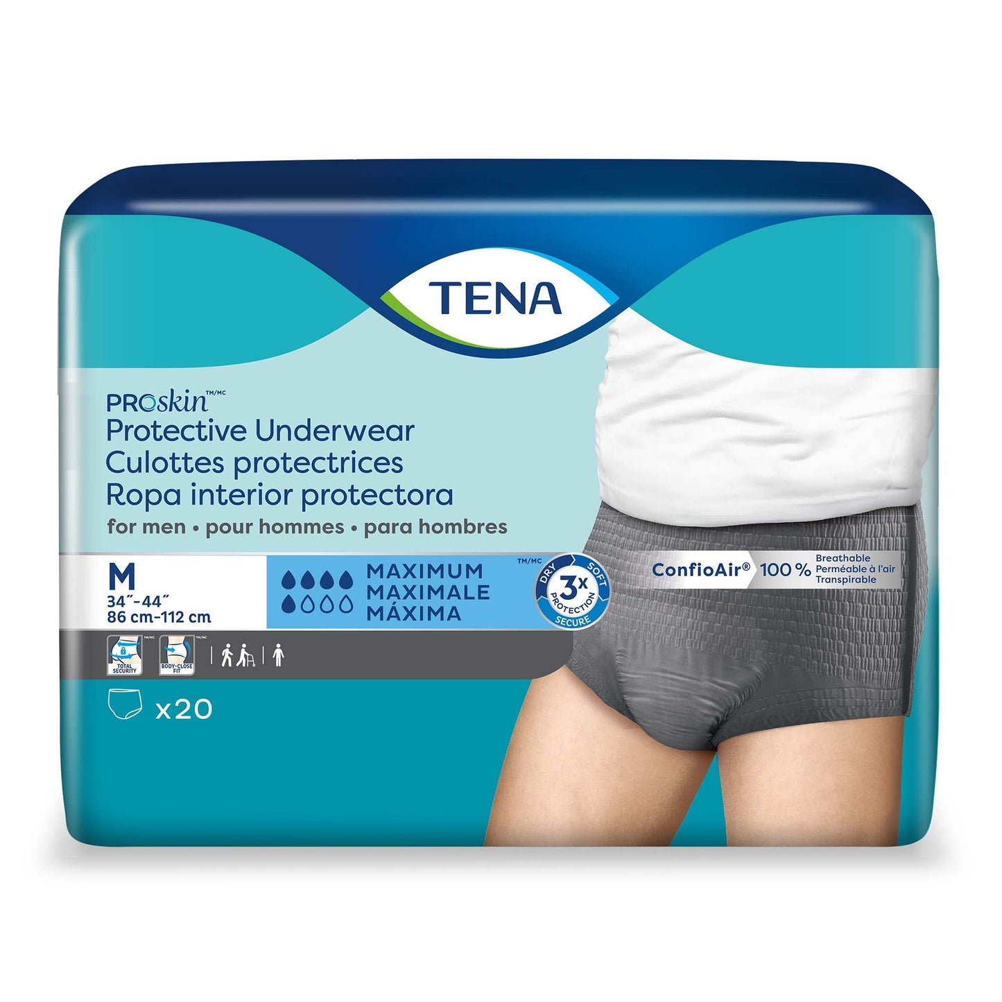 Tena ProSkin Medium Gray Adult Male Moderate Absorbency Protective Disposable Underwear, 20 Count