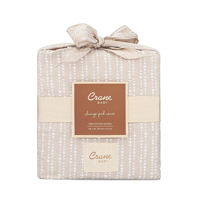 Crane Baby Changing Pad Cover, 100% Cotton Sateen Exterior Change Pad Cover, Neutral Dot, 16" x 32", Fitted Changing Pad Covers, Changing Table Pad Cover for Nursery, Baby Registry or Shower Gift