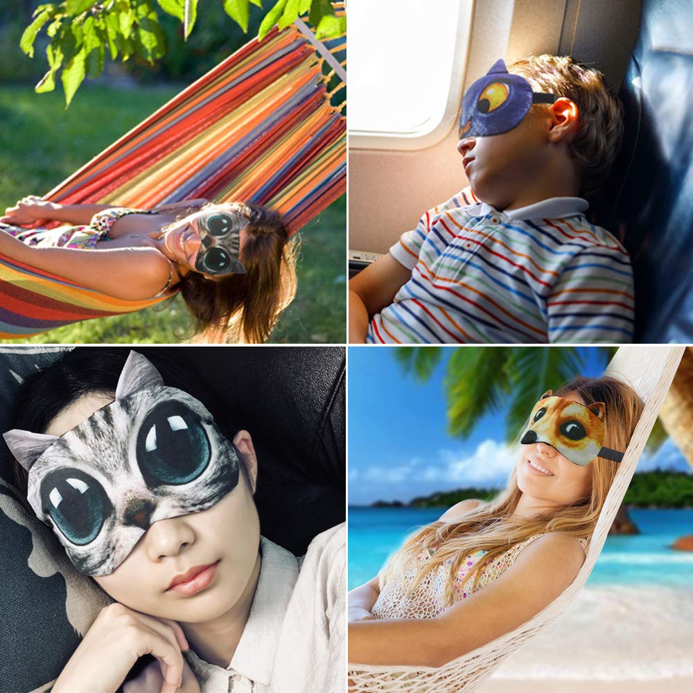 Tphon Sleep Mask for Adult Kids Boys Girls Funny Blindfolds Soft Cute Animal Sleeping Masks with Adjustable Strap for Travel Naps Shift Works Games